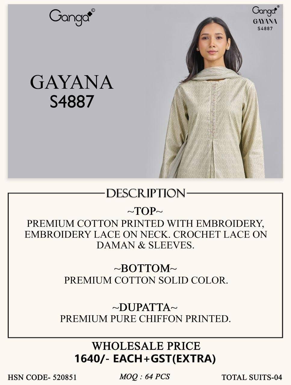 GAYANA 4887 By GANGA FASHION Stylish Beautiful Colourful PREMIUM PURE BEMBERG Dresses At Wholesale Price